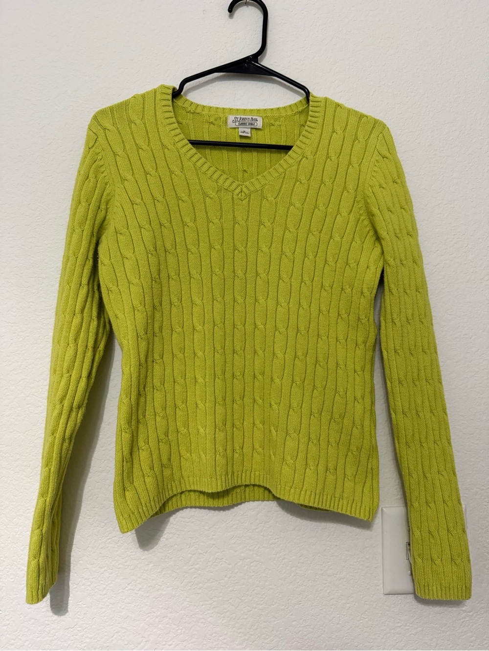St. John's Bay Chartreuse Classic Cable-Knit V-Neck Sweater